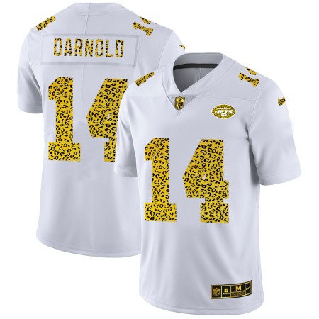 Camiseta Hombre NFL New York Jets Sam Darnold 14 Nike Flocked Leopard Print Blanco